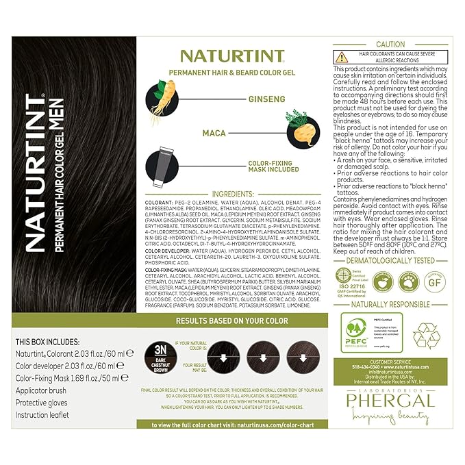 Naturtint Mens Permanent Hair Color for Hair Beard and Mustache (3N Dark Chestnut Brown)