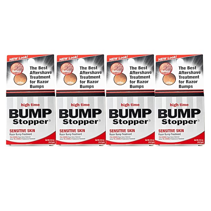 High Time Bump Stopper 2 Double Strength Ingrown Hair Cream | Aftershave Lotion for Men and Women | Razor Bump Balm | 0.5 OZ (4 Pack)