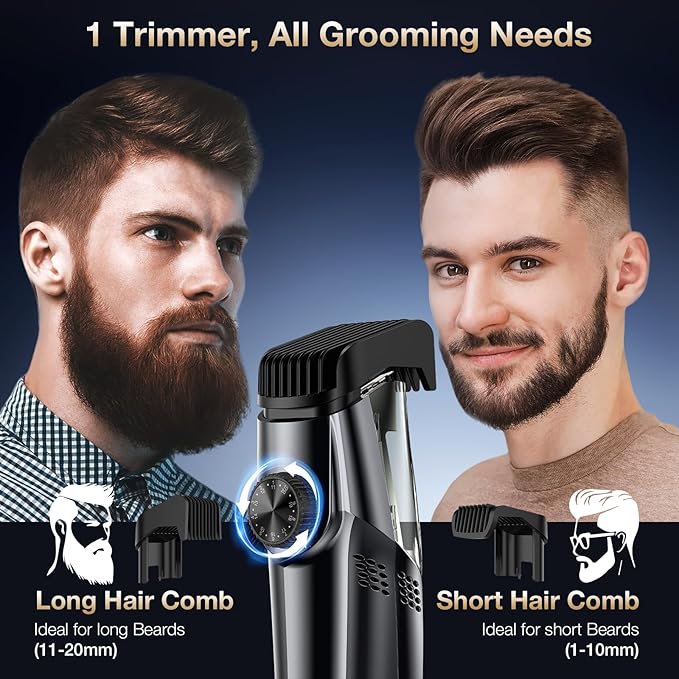Vacuum Beard Trimmer for Men, New Version Adjustable Precision Trimming Length with 2 Comb, Electric Cordless Vacuum Trimmer for Beard, Waterproof and Rinses Easy, Blades for Skin fit
