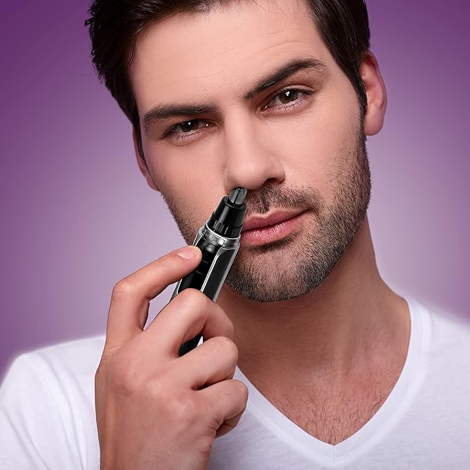 CHARGEWORX Ear and Nose Hair Trimmer for Men, Manscape Nose Hair Trimmer, Battery Operated Rotary Nasal Cutter, Eyebrow & Mustache Groomer, Travel Beard Trimmer, 1 AA Powered, Brush & Cap Included