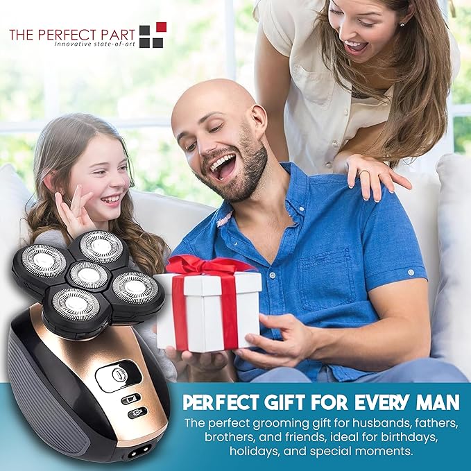 5-in-1 Rotary Electric Razor Bald Head Shaver | 4D Rechargeable and Cordless Beard Trimmer | Includes Skull Shaver, Clippers, Nose Hair Trimmer, Face Scrubber & Facial Cleansing Brush