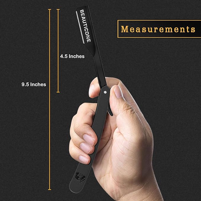 BEAUTICONE® Straight Razors for Men – Professional Barber Straight Edge Razor Kit with Replaceable Single Edge Blades - Navajas Para Barbero - Pouch Gift Box 1.2 mm Exposed for Close Shave Ultra Light
