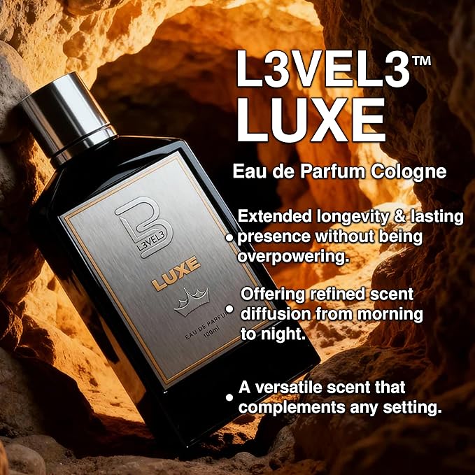 L3 Level 3 Eau de Parfum Cologne for Men - Long Lasting EDP - Bergamot, Earthy, Rose Notes - 3.38 fl oz (Luxe)