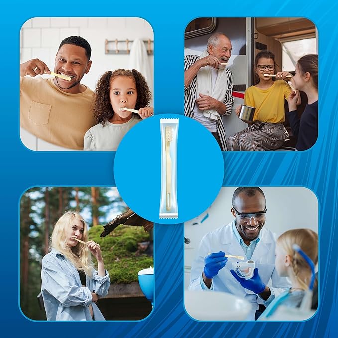 Medium Soft Toothbrushes for Adults and Kids - Box of 144 Yellow Tooth Brushes - Individually Wrapped