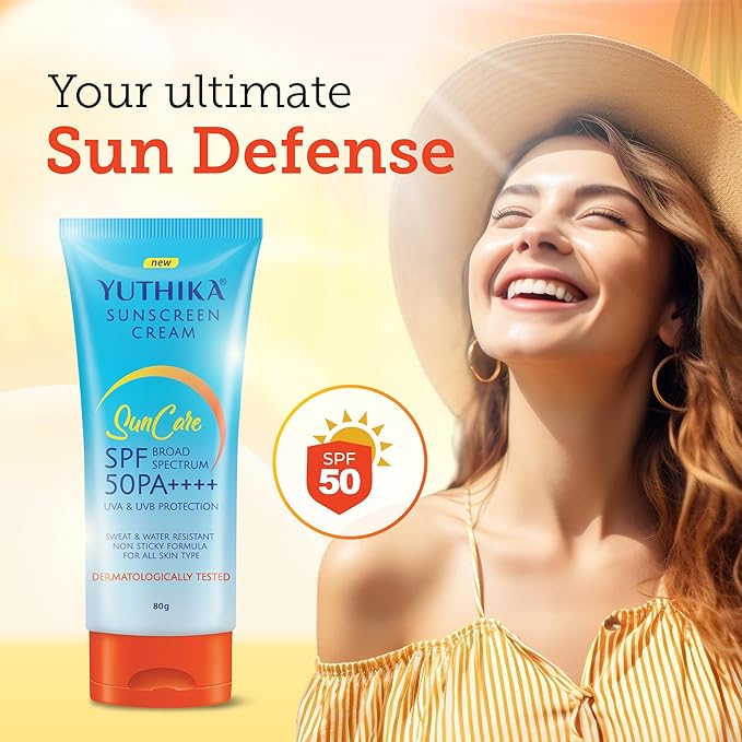 Yuthika Sunscreen SPF 50 PA++++ with UVA & UVB Protection 80g, Dermatologically Tested Sunscreen Cream for Women and Men