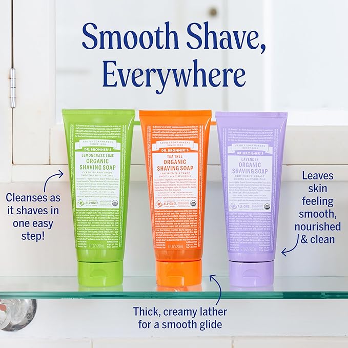 Dr. Bronner's - Organic Shaving Soap (Lemongrass, 7 Ounce) - Certified Organic, Sugar and Shikakai Powder, Soothes and Moisturizes for Close Comfortable Shave, Use on Face, Underarms and Legs