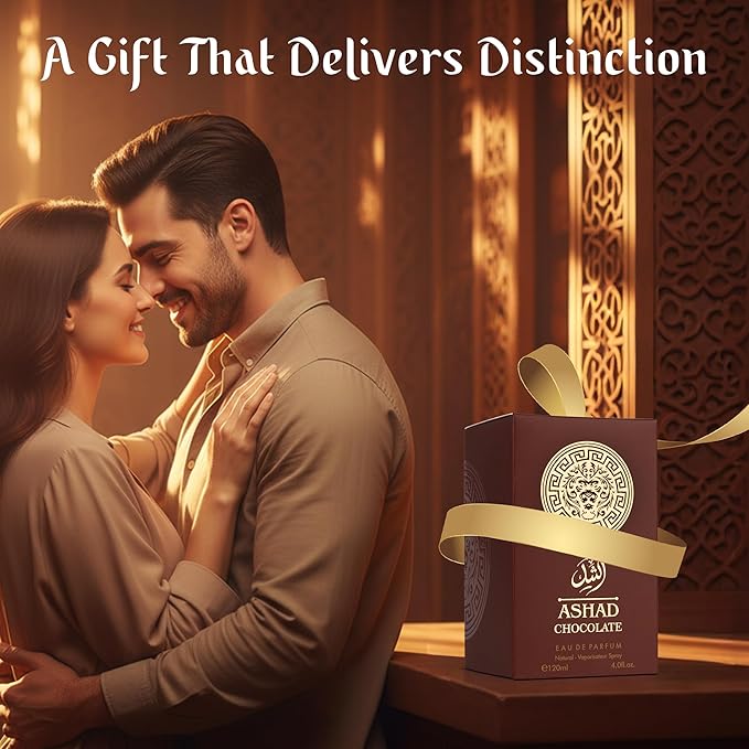 SAADAH Ashad Chocolate Eau De Parfum for Men 4.0 Fl.oz, 120ml Oriental Spicy Gourmand Cologne, Bold Pink Pepper Lavender Cacao, Bourbon Vanilla Amber Vetiver, Long Lasting Masculine Luxury Fragrance