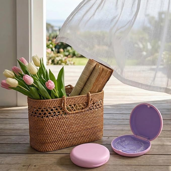 2 Pack Retainer Case, Compatible with Invisalign, Slim Aligner Case with Removal Tool, Aligner Seaters & Brush, Pocket Size Secure Magnetic Closure for Travel - Sakura Lilac