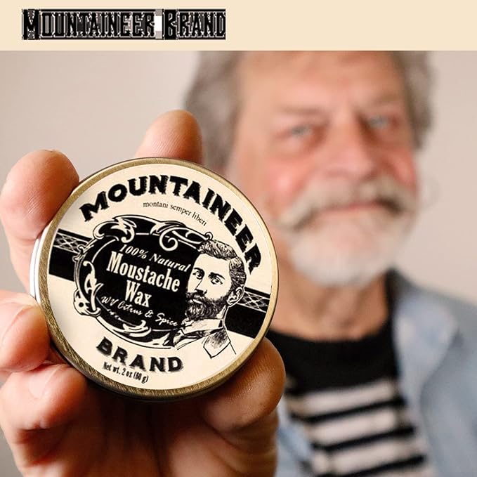 Mountaineer Brand Natural Mustache Wax | Citrus & Spice Scent | Made in West Virginia | Long Lasting Hold | Smooths, Conditons, Styles | Organic Moustache Balm | 2oz