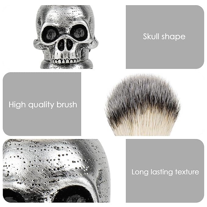 Skull Head Shaving Brush, 2 Pack Soft Shaving brushes for men, Beard Tools, Gifts for Him Dad Husband Brother Boyfriend Grandpa (Yellow, Silver)