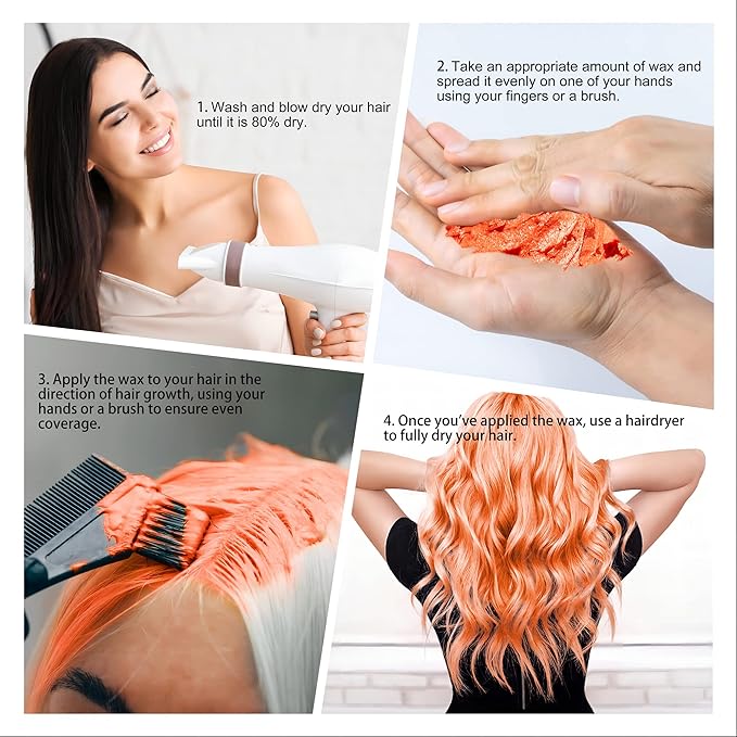 2 Pack Temporary Orange Hair Spray Color Wax with 1 Dye Brush, Instant Natural Hairstyle Cream 4.23 oz, Disposable Coloring Mud for Men Women, Washable Styling Pomades, Party Cosplay DIY Halloween