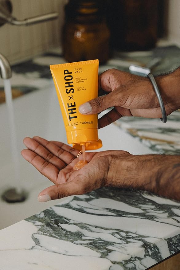 The Shop by LeBron James Men's Daily Exfoliating Face Wash, Gentle Cleanser for All Skin Types, Unclogs Pores, Removes Dirt & Oil, Smoothes Rough & Uneven Texture, Eucalyptus Scent, 4 Fl Oz