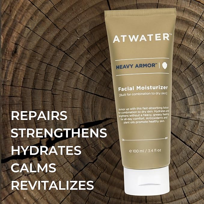 ATWATER Heavy Armor Men's Facial Moisturizer, Intensive Hydrating & Anti-Aging Formula with Niacinamide and Shea Butter for Dry Skin - 3.4 oz