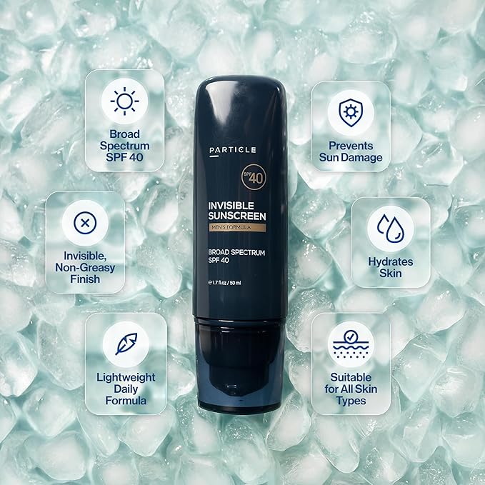 Particle Invisible Sunscreen, Men’s Transparent SPF 40 Sunscreen Lotion with Vitamin E, Daily Skin Care for Men, Lightweight Formula for Sun Protection, Beard Friendly, Non Greasy, 1.7 FL OZ