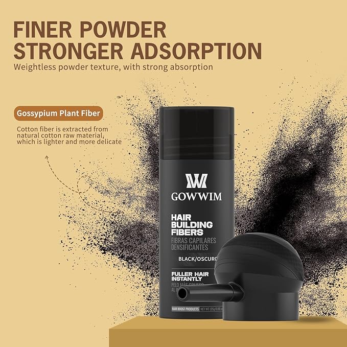 gowwim Hair Fibers with Spray Applicator Pump 2-in-1 Kit for Thinning Hair, Naturally Thickening Spray Fibers Waterproof Long-Lasting Grey Coverage Touch up for Bald Spot Cover up for Women & Men
