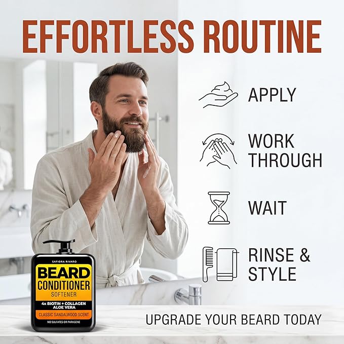 Biotin Beard Conditioner & Softener for Men – with Aloe Vera & Collagen, Moisturizing Cream for Coarse Dry Hair, Beard and Skin – Sandalwood Scent Care Leave In Conditioner Alternative (16 Fl Oz)