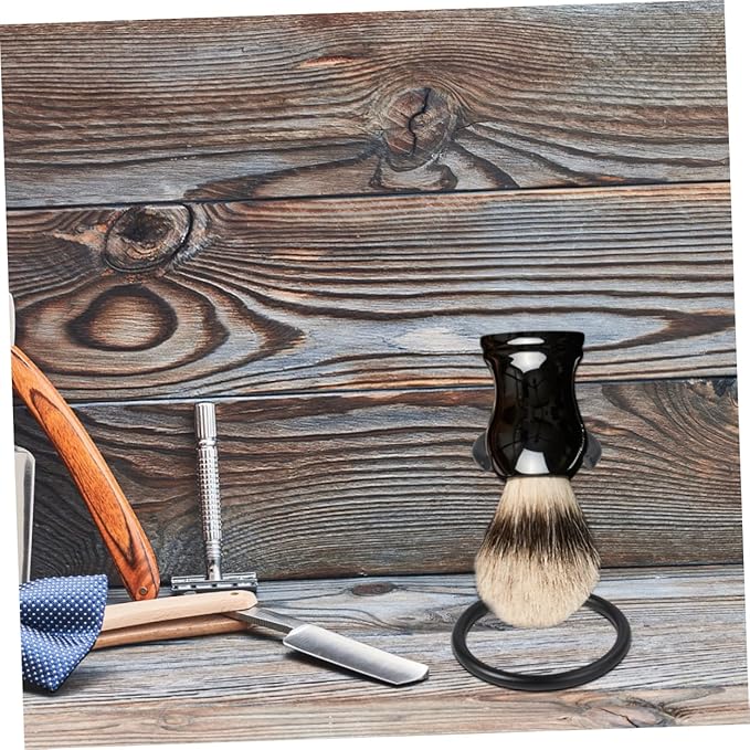 Portable Razor Shaving Brush Holder with Soap Bowl Rack Dual Bracket Design for Tidy Bathroom Organization Compact Beauty Tool Stand Black