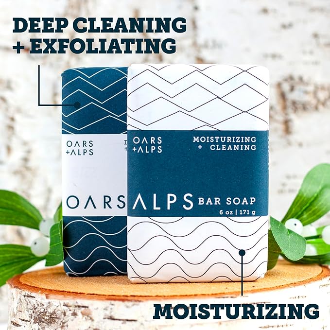 Oars + Alps Blue Charcoal Exfoliating Bar Soap for Men Gift Set, Deep Cleaning & Exfoliating Soap, Made with Clean Ingredients, All Skin Types, Cruelty Free, Paraben Free, Travel Size, 2pk, 6oz