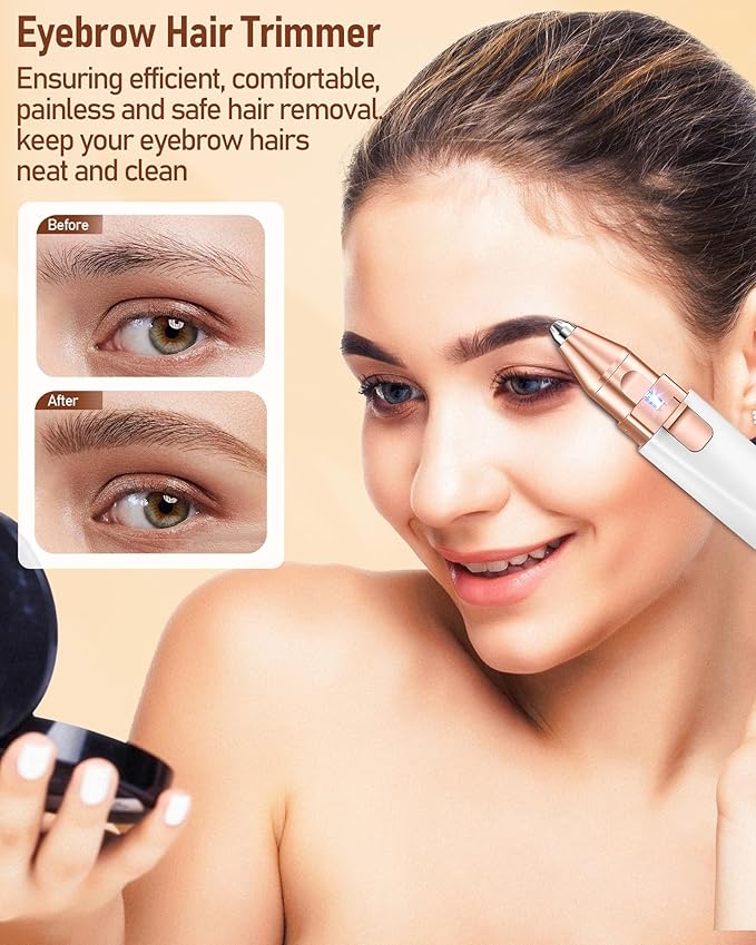 Eyebrow & Facial Hair Removal for Women: 2 in 1 Rechargeable Eyebrow Trimmer & Face Shaver, Painless Electric Facial Eye brow Razors Epilator with Built-in LED Light -Perfect for Face, Lips & Body