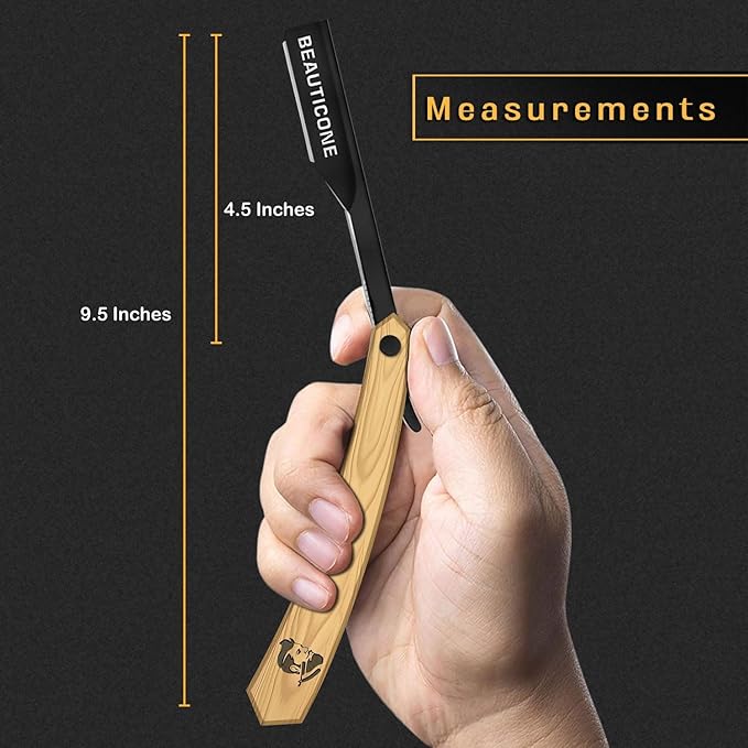 BEAUTICONE Straight Razors for Men, Professional Barber Razors, Premium Straight Edge Razor, Shaving Knife, Shavette, Stainless Steel, Wooden Handle, With PU Leather Case