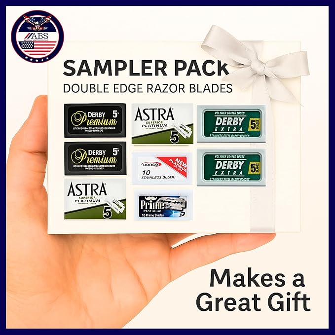 Double Edge Safety Razor Blades Sampler Pack for Men-Includes 3 Top Global Brands: Dorco Astra Derby-Comfortable Shaving –Fits All Double Edge Safety Razors (100)