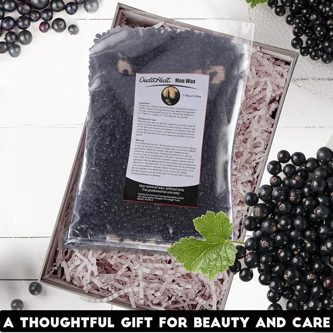 2.5lb Hard Wax Beads, Scented Stripless Wax Bead for Sensitive Skin, Professional Brazilian Waxing Bead, Bikini, Body, Face, Legs, Back, Chest, Coarse Hair Removal, At-Home Salon, 20 Wooden Sticks
