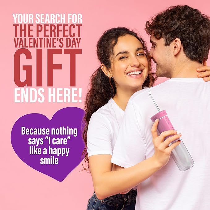GuruNanda Compact Water Dental Flosser, Portable Travel Size Oral Irrigator Flosser with Collapsible 180 ml Tank, Smart Timer, 4 Flossing Modes, TSA-Friendly - Pink