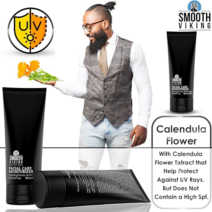 Smooth Viking Men's Face Moisturizer - Daily Hydrating Face Lotion, 4 oz - Alcohol-Free Facial Cream for Sensitive, Dry, and Oily Skin - Age-Defying Skin Firming Formula
