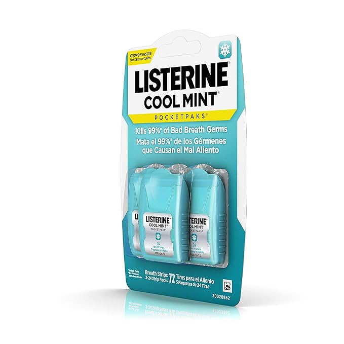 Listerine Pocketpaks Breath Strips, Cool Mint, 72 Count (Pack of 2)