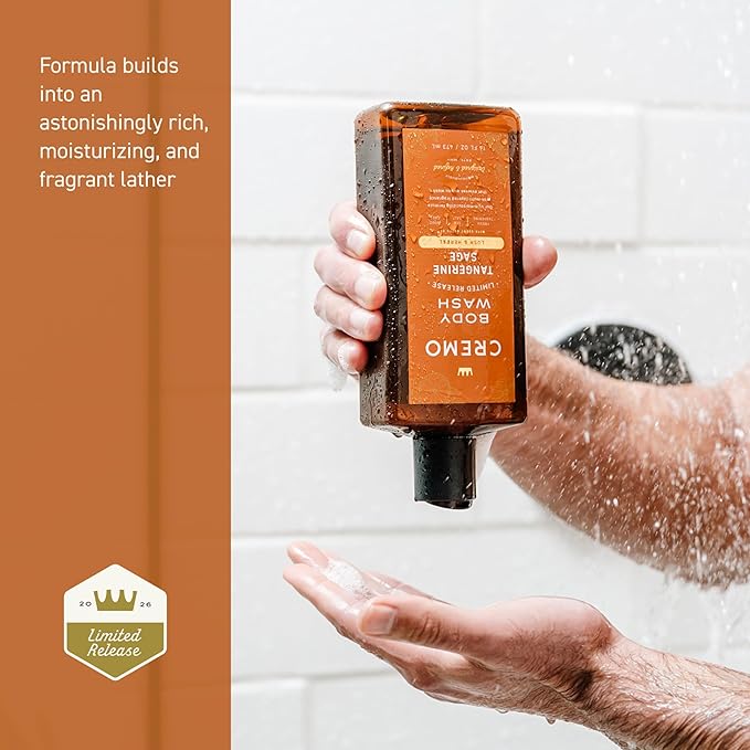 Cremo Rich-Lathering Tangerine Sage Body Wash Men, Notes of Fresh Tangerine, Sea Salt, and Wood Sage, 16 Fl Oz