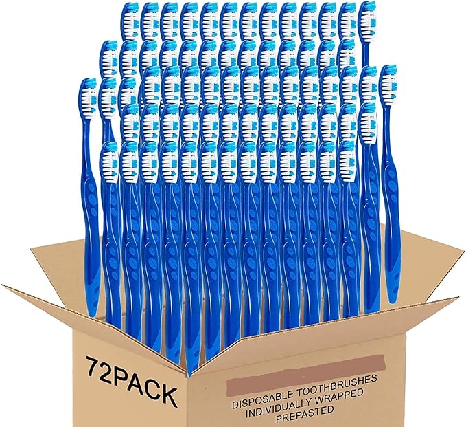 Prepasted Disposable Toothbrushes Individually Wrapped | Regular Size Head, Soft Bristle Hygienic & Economical | Great for Travel Camping Guestroom Car Office School Hotel Airbnb Gifts (144 Pack)