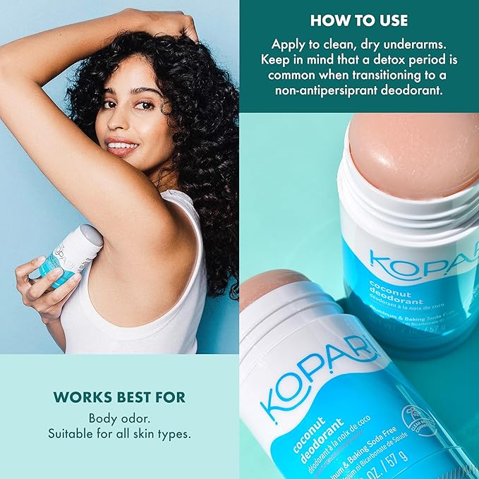 Kopari Aluminum Free Coconut Deodorant, Non Toxic & Clean Plant-Based, No Aluminum, Parabens or Baking Soda, Long Lasting Protection, Charcoal 2 Pack