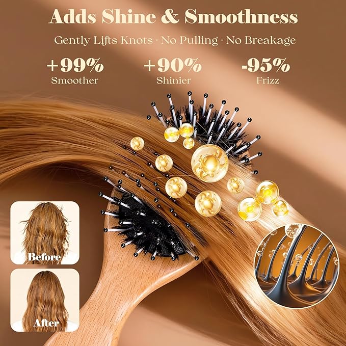Mini Boar Bristle Hair Brush Since 1965 British Craftsmanship, Handmade Natural Wooden Small Hairbrush, Soft Bristles Gentle Detangling Smoothing Women Men Kids Long Curly Thick,Thin, Fine Hair