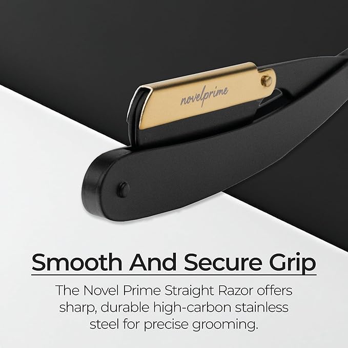 Novel Prime| Professional Straight Razor for Men| Premium Quality Stainless Steel Straight Edge Barber Razor for Shaving and Beard Styling| Sharp and Sleek Design with Premium Leather Pouch (1 Count)