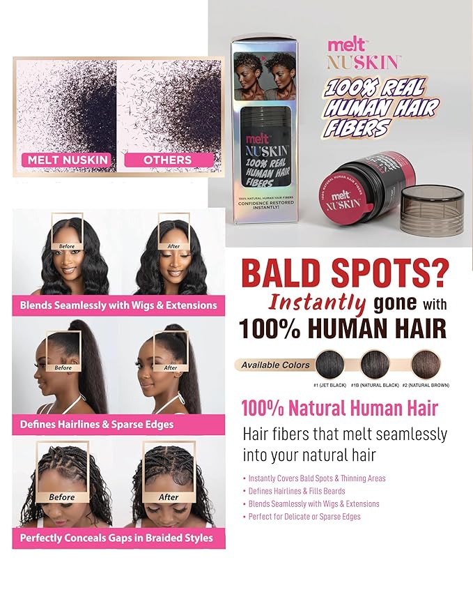 Melt Nuskin 100% Real Human Hair Building Fibers, Instantly Fill In Fine or Thinning Hair for Thicker, Fuller, Undetectably Natural Results, 18g (2, Dark Brown)