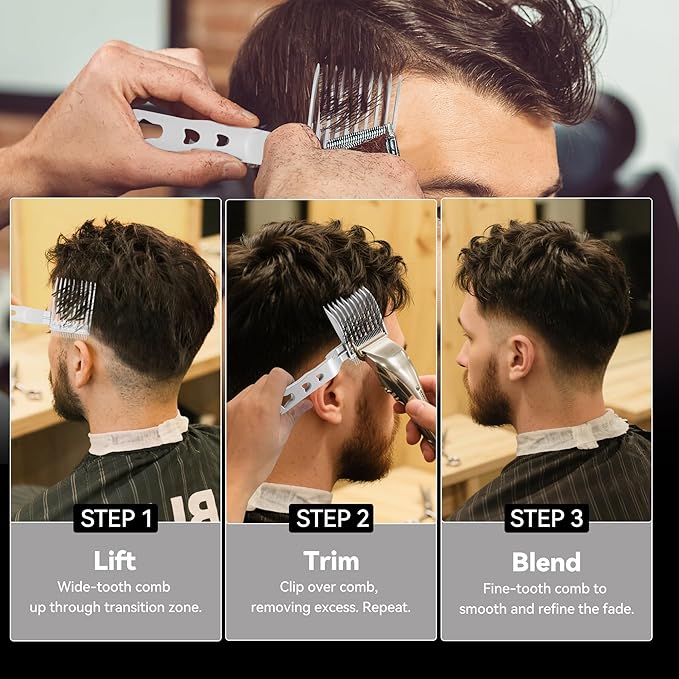 Blend Friend Fade Comb Set Black Professional Barber Combs for Men & Boys, Self Haircutting Tools for Fading & Blending, Salon or Home Use (1pc Grey)