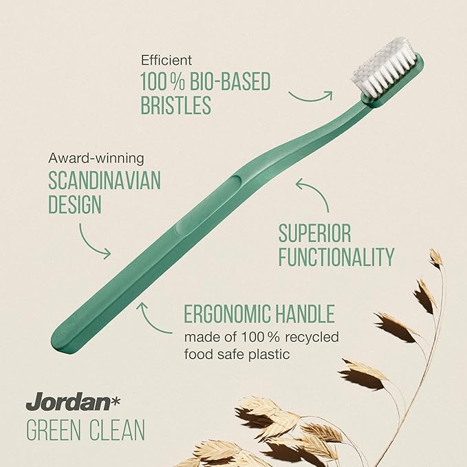Jordan | Green Clean Sustainable Toothbrush | Award Winning Eco-Friendly Scandinavian Design | Soft Bristle Adult Toothbrush x 4 Units + Baby