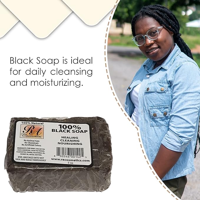 RA COSMETICS 100% Black Facial Soap Natural Healing Cleansing Bar