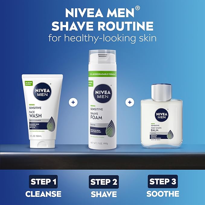 NIVEA MEN Sensitive Shave Foam with Vitamin E, Soothing Chamomile and Witch Hazel Extracts, 6 Pack of 7 Oz Cans