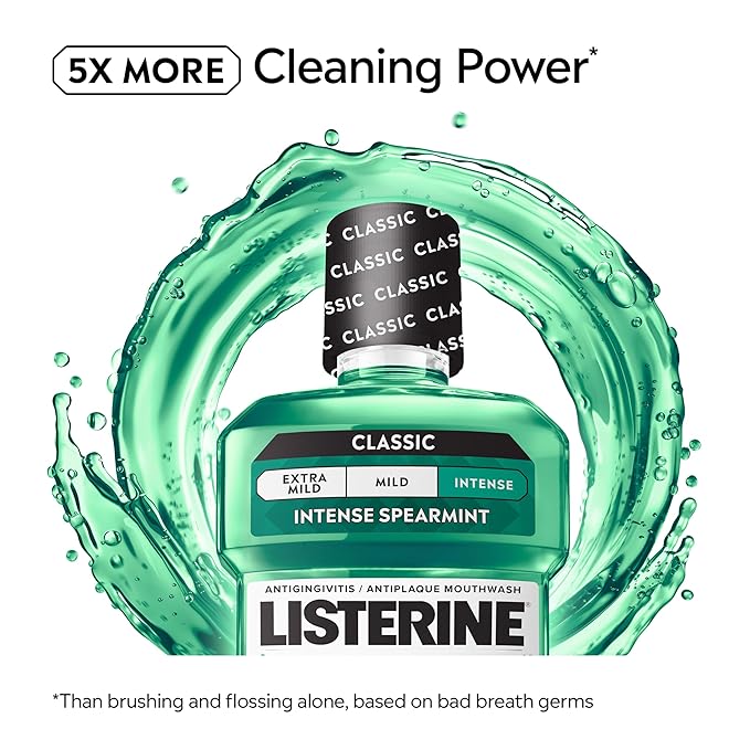 Listerine Freshburst Intense Antiseptic Mouthwash for Bad Breath, Kills 99.9% of Germs That Cause Bad Breath & Fight Plaque & Gingivitis, ADA Accepted Mouthwash, Intense Spearmint, 1 L