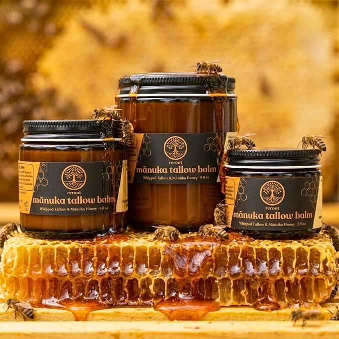 Manuka Honey Beef Tallow for Skin ~2 INGREDIENTS~ 100% Grass-Fed Tallow and Honey Balm - Whipped & UNSCENTED Tallow Face Moisturizer - Hydrating Tallow Balm for Men, Women, Kids & Babies (2oz)
