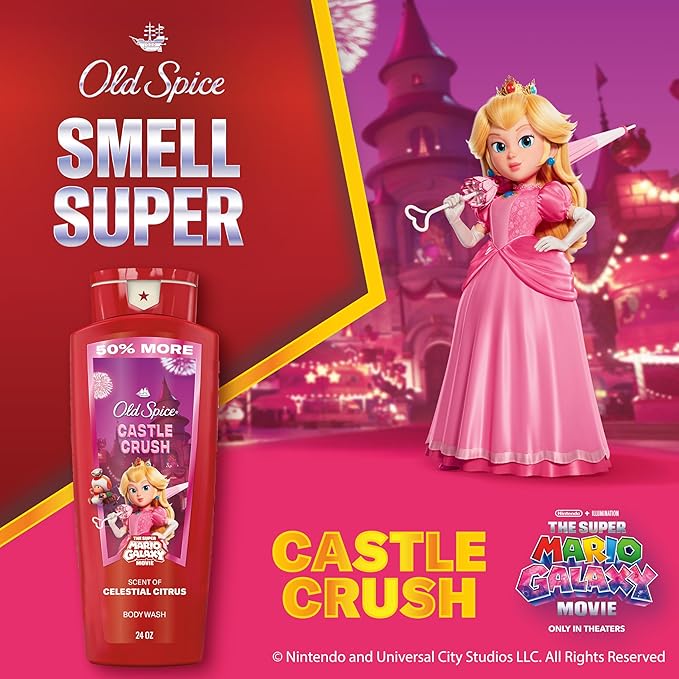 Old Spice Body & Face Wash for Men, x The Super Mario Galaxy Movie, 3X Defense, 24/7 Shower Fresh with Long Lasting Scent, Smell Super with Castle Crush, Celestial Citrus Scent, 24 oz