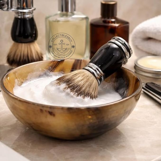 collectiblesBuy Genuine Ox Horn Shave Bowl Polished Finish Palm Shaving Soap Bowl Handcrafted Elegant & Unique Design