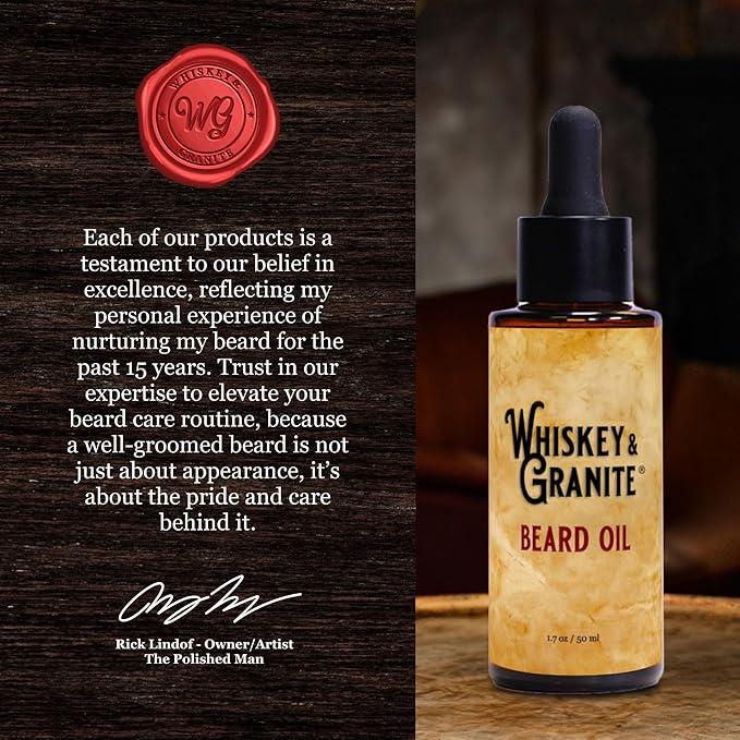 Whiskey & Granite Beard Oil – Made in USA - 100% Natural Beard Conditioner, 1.7 oz (Mountain Shine)