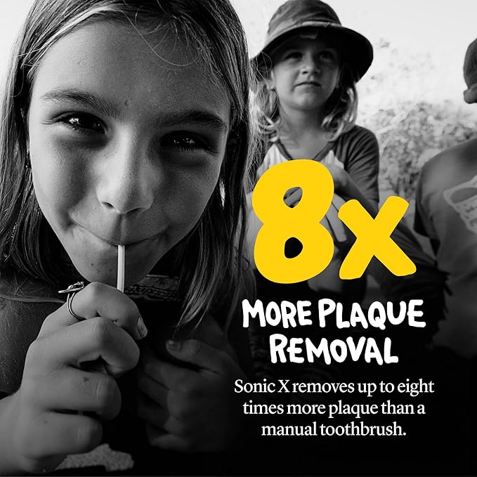Made by Dentists Sonic X Electric Toothbrush – Rechargeable Kids Sonic Toothbrush, 8X Plaque Removal, 2 Speed Modes, 2-Minute Time, 6 Brush Heads Included, Tweens Ages 7+, Today was A Good Day Edition