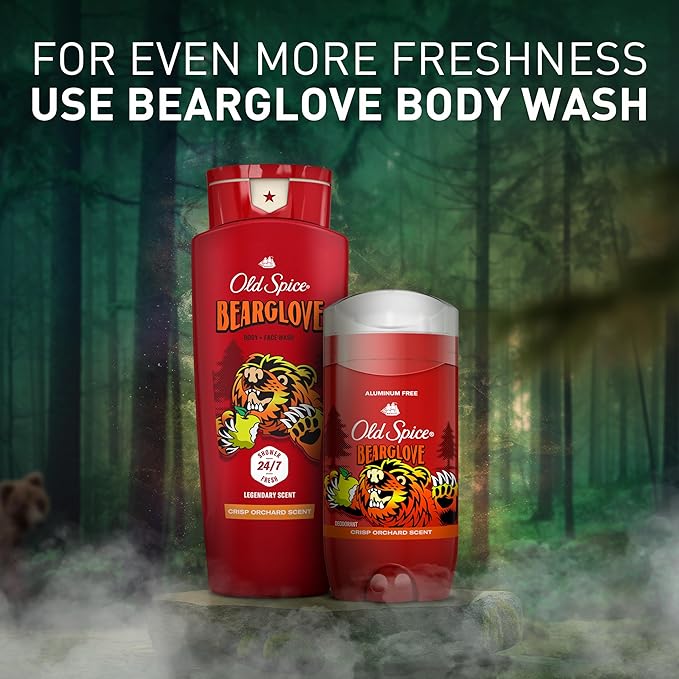 Old Spice Aluminum Free Deodorant for Men, 24/7 Odor Protection, 24/7 Freshness & Lasting Scent, Goes on Clear, Bearglove with Crisp Orchard Scent, 3.0 oz