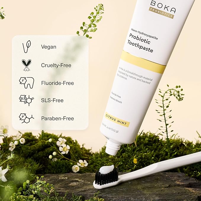 Boka Fluoride Free Toothpaste, Nano Hydroxyapatite Toothpaste, Appropriate for Sensitive Teeth - for Adult, Kids Oral Care - Probiotics - Citrus Mint, 4 Fl Oz 1Pk US Manufactured