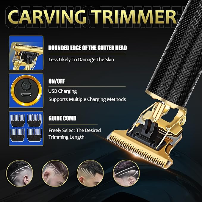 Hair Clippers for Men, with LED Display 4-Piece Cordless Grooming Kit with Hair Clipper, Beard Trimmer, Foil Shaver & Nose Trimmer, Complete Rechargeable Set for Home Barber Use (Black Gold)