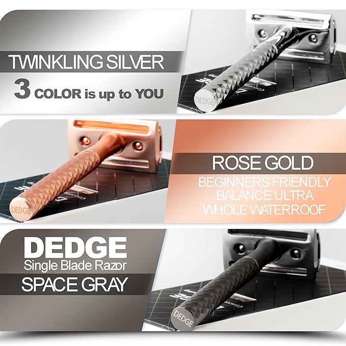 DEDGE Double Edge Eco Safety Razor Single Blade Razor for Women, Reusable Razor, with 5 Premium Razor Blades(Rose Gold)