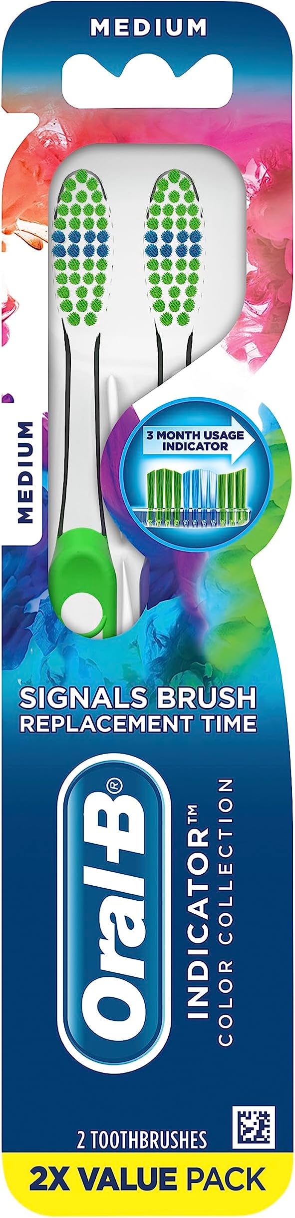 Oral-B Indicator Color Collection Toothbrushes, Medium, 2 Count (Pack of 2)